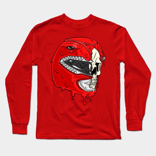 Red Half Skull Ranger Long Sleeve T-Shirt by CalebLindenDesign